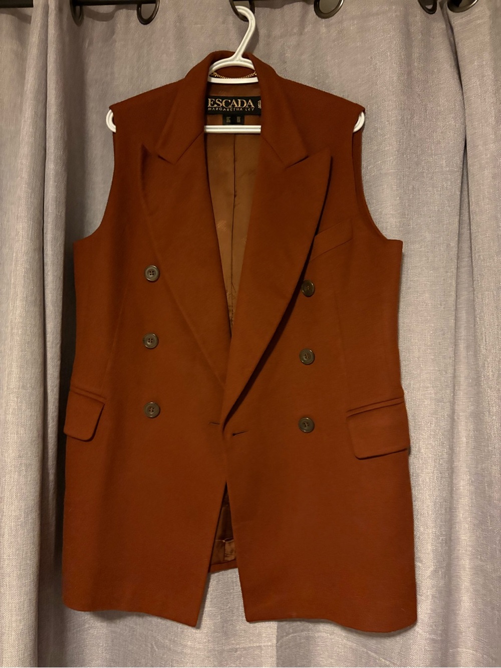 Escada Double-Breasted Sleeveless Blazer Vest in Rust Brown